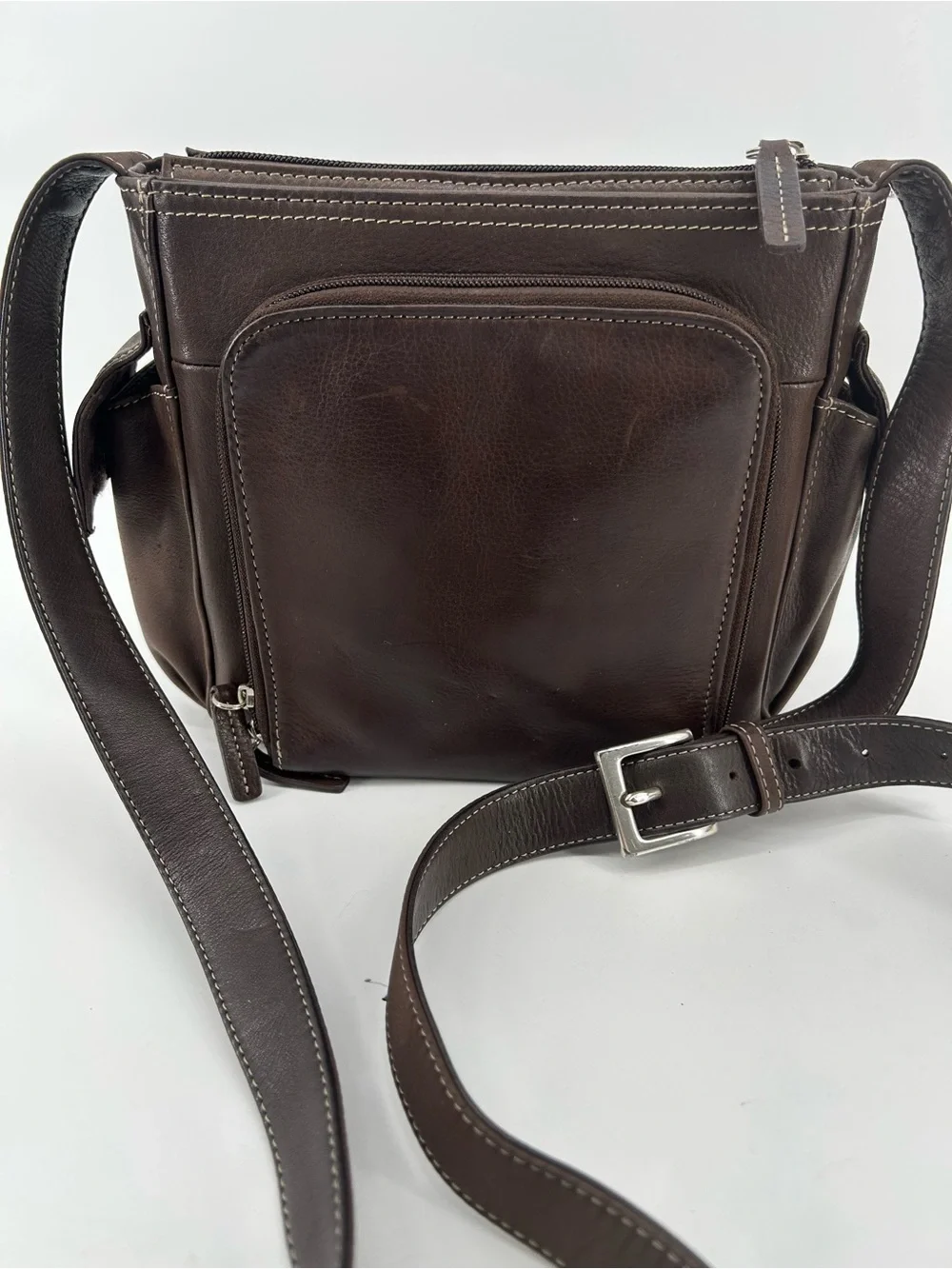 Fossil Travelers Built In Wallet Chocolate Brown Leather  Crossbody Everyday